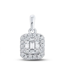 Load image into Gallery viewer, 14kt White Gold Baguette and Round Diamond Cluster Pendant - Splendid Jewellery