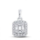 14kt White Gold Baguette and Round Diamond Cluster Pendant - Splendid Jewellery