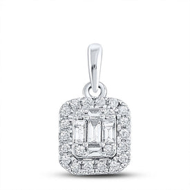 14kt White Gold Baguette and Round Diamond Cluster Pendant - Splendid Jewellery