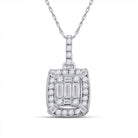 14kt White Gold Baguette and Round Diamond Cluster Pendant - A Mesmerizing Masterpiece of Elegance - Splendid Jewellery