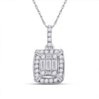 14kt White Gold Baguette and Round Diamond Cluster Pendant - A Mesmerizing Masterpiece of Elegance - Splendid Jewellery