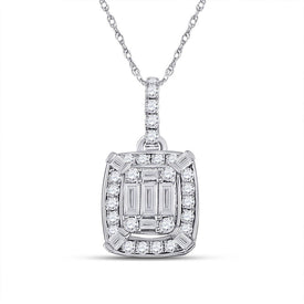 14kt White Gold Baguette and Round Diamond Cluster Pendant - A Mesmerizing Masterpiece of Elegance - Splendid Jewellery