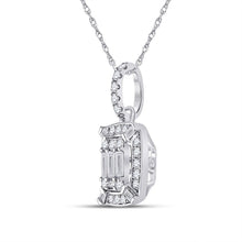 Load image into Gallery viewer, 14kt White Gold Baguette and Round Diamond Cluster Pendant - A Mesmerizing Masterpiece of Elegance - Splendid Jewellery