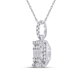 14kt White Gold Baguette and Round Diamond Cluster Pendant - A Mesmerizing Masterpiece of Elegance - Splendid Jewellery