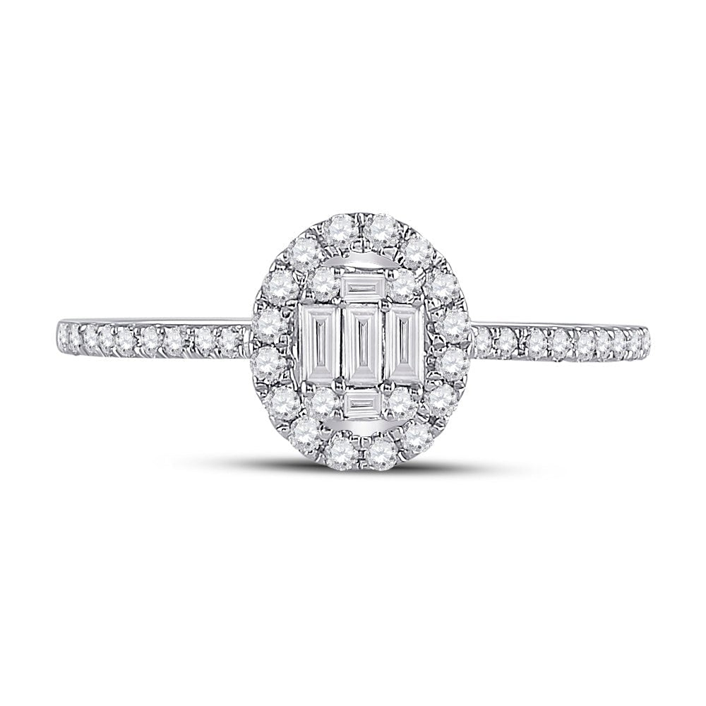 14kt White Gold Baguette and Round Diamond Cluster Ring - Splendid Jewellery