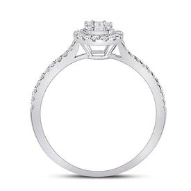 14kt White Gold Baguette and Round Diamond Cluster Ring - Top View