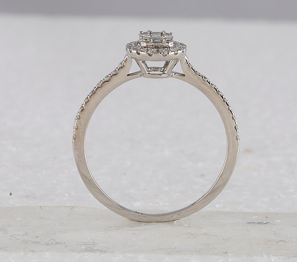 14kt White Gold Baguette and Round Diamond Cluster Ring - Splendid Jewellery