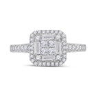 14kt White Gold Baguette and Round Diamond Cluster Ring - Captivating Brilliance - Front View