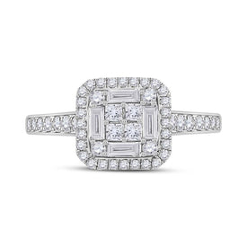 14kt White Gold Baguette and Round Diamond Cluster Ring - Captivating Brilliance - Front View