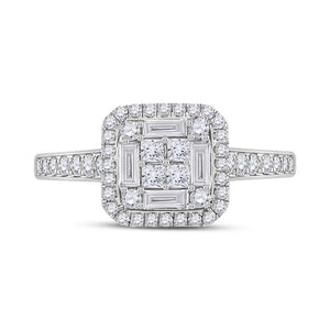 14kt White Gold Baguette and Round Diamond Cluster Ring - Captivating Brilliance - Splendid Jewellery