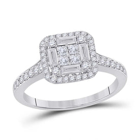 14kt White Gold Baguette and Round Diamond Cluster Ring - Captivating Brilliance - Top View