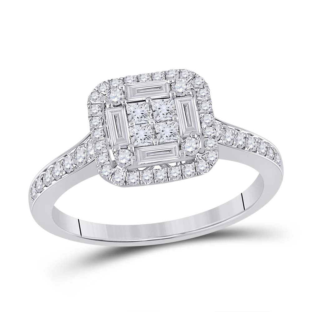 14kt White Gold Baguette and Round Diamond Cluster Ring - Captivating Brilliance - Splendid Jewellery