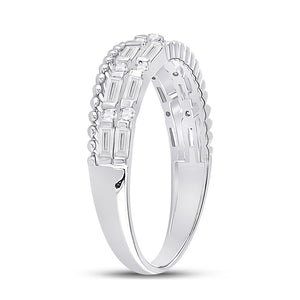 14kt White Gold Baguette and Round Diamond Fashion Band Ring - Splendid Jewellery