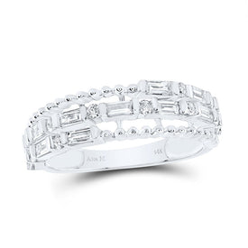 14kt White Gold Baguette and Round Diamond Fashion Band Ring - Top View