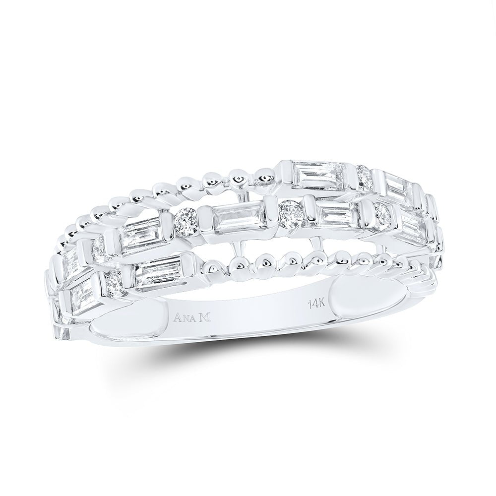 14kt White Gold Baguette and Round Diamond Fashion Band Ring - Splendid Jewellery