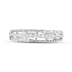 14kt White Gold Baguette and Round Diamond Fashion Band Ring - Front View