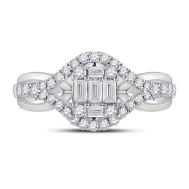 14kt White Gold Baguette and Round Diamond Fashion Ring: A Mesmerizing Sparkle - Front View