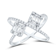 Load image into Gallery viewer, 14kt White Gold Baguette and Round Diamond Negative Space Fashion Ring - Top View