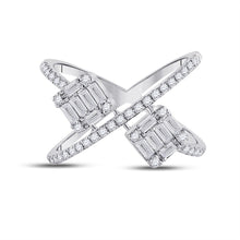 Load image into Gallery viewer, 14kt White Gold Baguette and Round Diamond Negative Space Fashion Ring - Front View