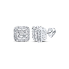 Load image into Gallery viewer, 14kt White Gold Baguette and Round Diamond Square Earrings - 5/8 Cttw - Splendid Jewellery