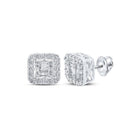 14kt White Gold Baguette and Round Diamond Square Earrings - 5/8 Cttw - Splendid Jewellery
