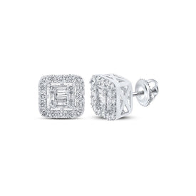 14kt White Gold Baguette and Round Diamond Square Earrings - 5/8 Cttw - Splendid Jewellery