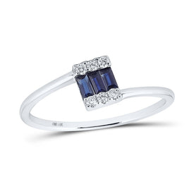 14kt White Gold Baguette Blue Sapphire Fashion Ring with Diamond Accents - Top View
