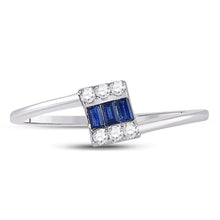 Load image into Gallery viewer, 14kt White Gold Baguette Blue Sapphire Fashion Ring with Diamond Accents - Front View