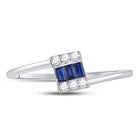14kt White Gold Baguette Blue Sapphire Fashion Ring with Diamond Accents - Front View