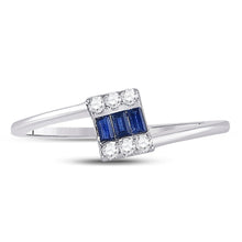 Load image into Gallery viewer, 14kt White Gold Baguette Blue Sapphire Fashion Ring with Diamond Accents | Splendid Jewellery - Splendid Jewellery