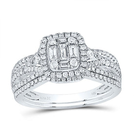 14kt White Gold Baguette Diamond Brilliance Wedding Ring Set - Top View