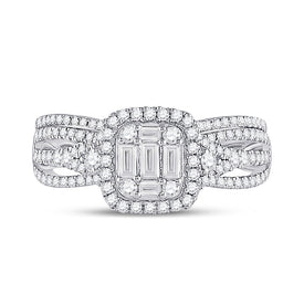 14kt White Gold Baguette Diamond Brilliance Wedding Ring Set - Front View