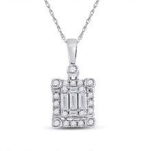 Load image into Gallery viewer, 14kt White Gold Baguette Diamond Cluster Square Pendant - A Mesmerizing Masterpiece of Elegance - Splendid Jewellery