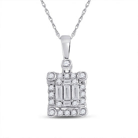 14kt White Gold Baguette Diamond Cluster Square Pendant - A Mesmerizing Masterpiece of Elegance - Splendid Jewellery
