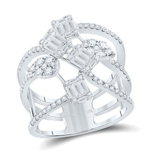 Load image into Gallery viewer, 14kt White Gold Baguette Diamond Cluster Strand Fashion Ring: A Mesmerizing Masterpiece - Top View