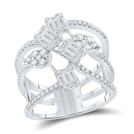 14kt White Gold Baguette Diamond Cluster Strand Fashion Ring: A Mesmerizing Masterpiece - Top View