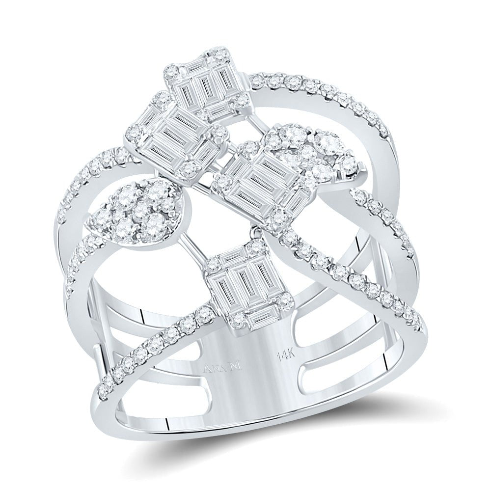 14kt White Gold Baguette Diamond Cluster Strand Fashion Ring: A Mesmerizing Masterpiece - Splendid Jewellery