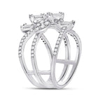 14kt White Gold Baguette Diamond Cluster Strand Fashion Ring: A Mesmerizing Masterpiece - Second Side View