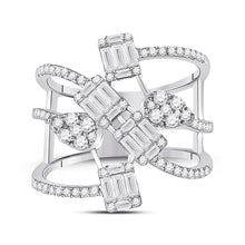 Load image into Gallery viewer, 14kt White Gold Baguette Diamond Cluster Strand Fashion Ring: A Mesmerizing Masterpiece - Splendid Jewellery
