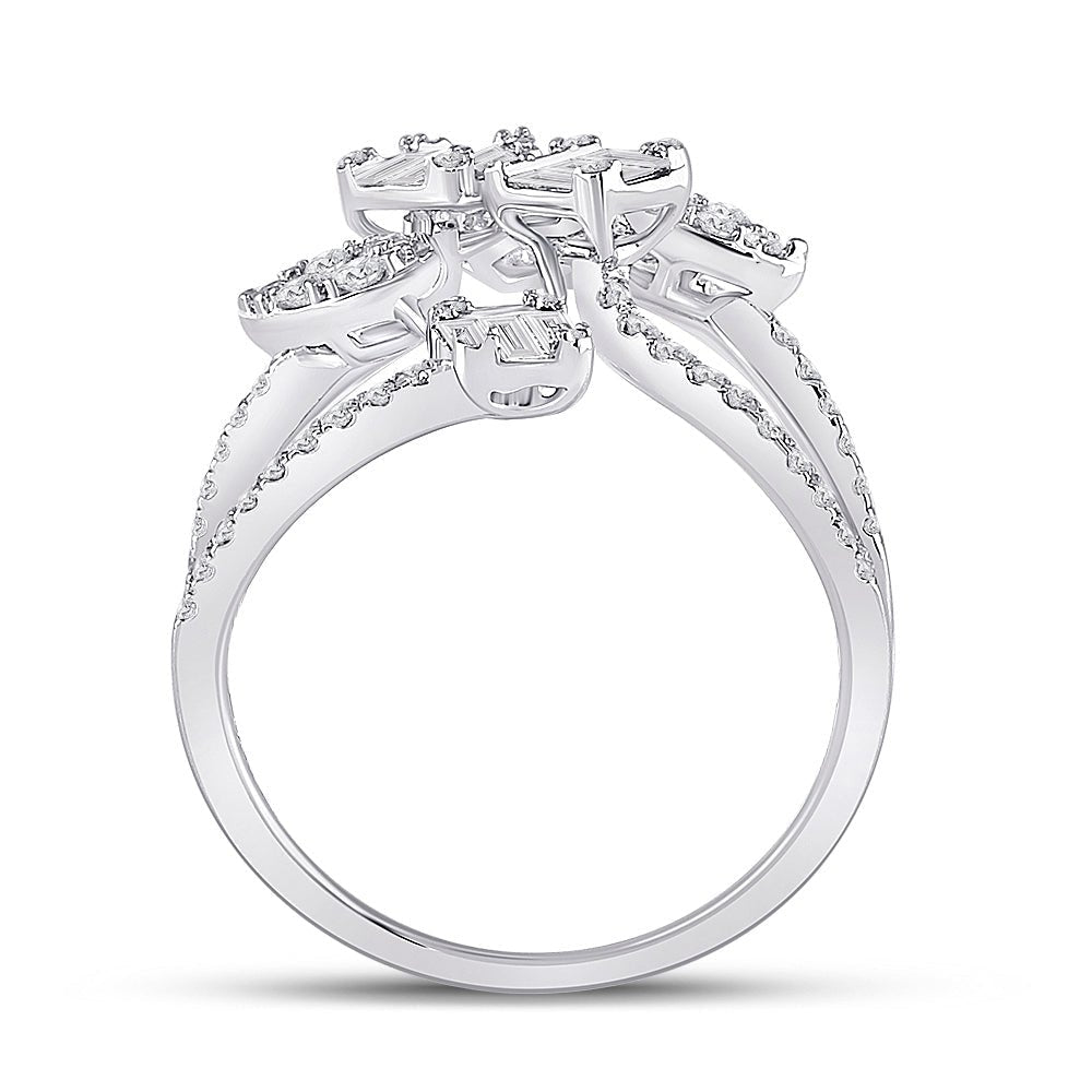 14kt White Gold Baguette Diamond Cluster Strand Fashion Ring: A Mesmerizing Masterpiece - Splendid Jewellery