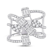 Load image into Gallery viewer, 14kt White Gold Baguette Diamond Cluster Strand Fashion Ring: A Mesmerizing Masterpiece - Front View