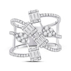 14kt White Gold Baguette Diamond Cluster Strand Fashion Ring: A Mesmerizing Masterpiece - Front View