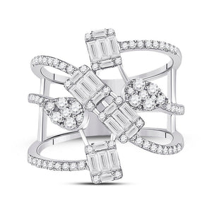 14kt White Gold Baguette Diamond Cluster Strand Fashion Ring: A Mesmerizing Masterpiece - Splendid Jewellery