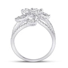 14kt White Gold Baguette Diamond Cluster Strand Fashion Ring: A Mesmerizing Masterpiece - Side View