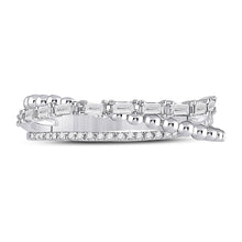 Load image into Gallery viewer, 14kt White Gold Baguette Diamond Crossover Band Ring - A Dazzling Statement Piece - Front View