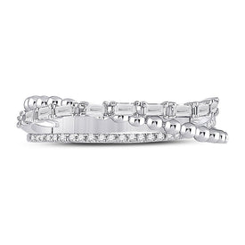 14kt White Gold Baguette Diamond Crossover Band Ring - A Dazzling Statement Piece - Front View