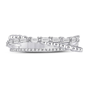 14kt White Gold Baguette Diamond Crossover Band Ring - A Dazzling Statement Piece - Splendid Jewellery