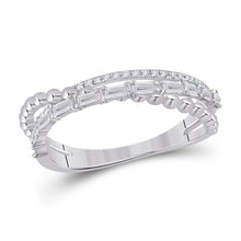 Load image into Gallery viewer, 14kt White Gold Baguette Diamond Crossover Band Ring - A Dazzling Statement Piece - Top View