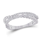 14kt White Gold Baguette Diamond Crossover Band Ring - A Dazzling Statement Piece - Top View