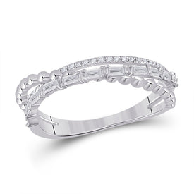 14kt White Gold Baguette Diamond Crossover Band Ring - A Dazzling Statement Piece - Top View